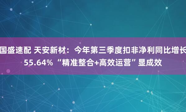 国盛速配 天安新材：今年第三季度扣非净利同比增长55.64% “精准整合+高效运营”显成效